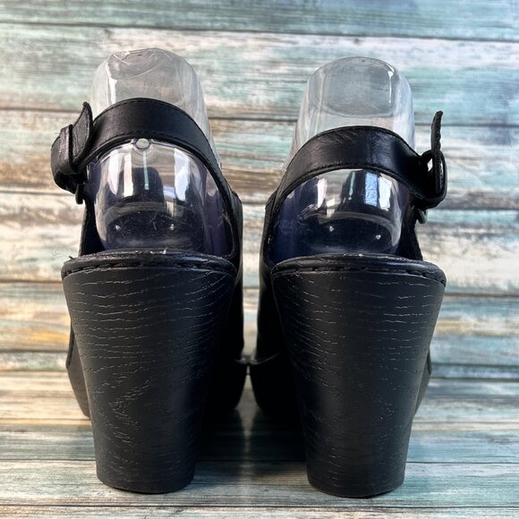 Born Slingback Clogs Womens 10M Black Leather Wedge Heel Platform Split Toe Shoe - Picture 7 of 13